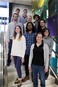 Photo of Purcell Lab group posing in a staircase.